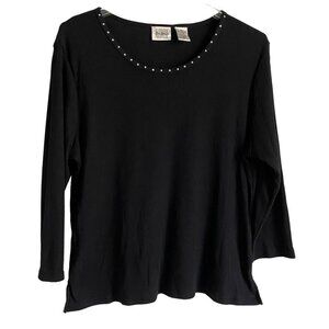 Jason Maxwell Black Pullover Sweater Embellished Neckline Women's XL